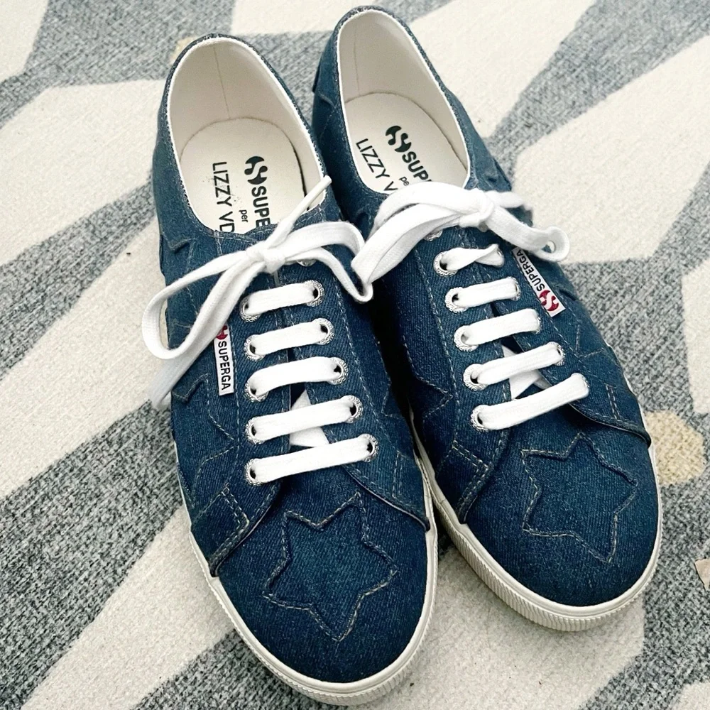 SUPERGA x Lizzy Rare Denim Patch Star Platform Sneaker Blue Denim 8